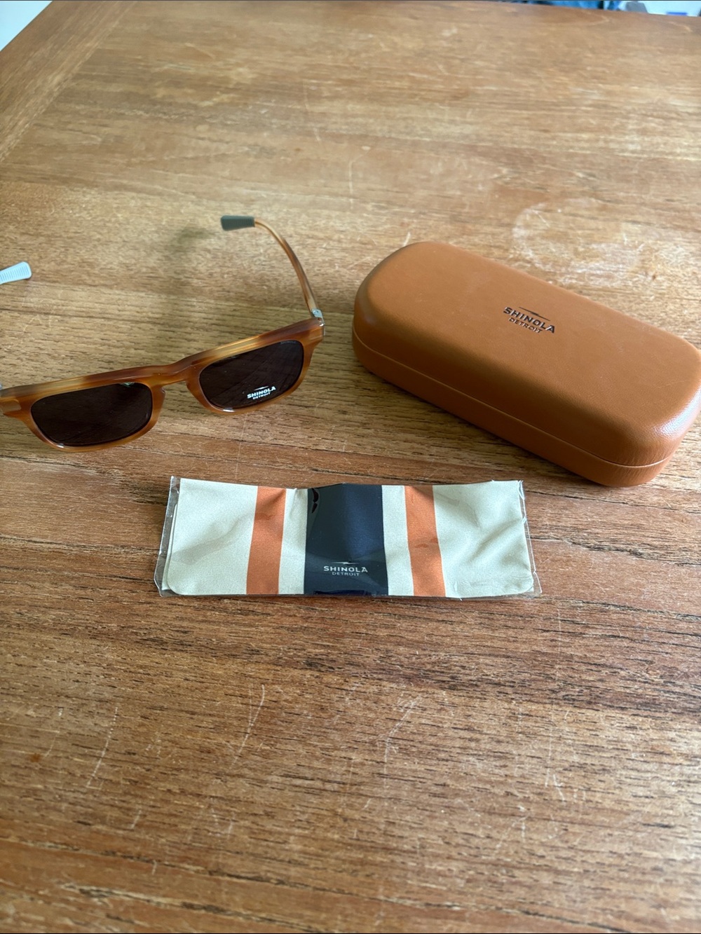 Shinola Tortoiseshell Sunglasses with Tan Case